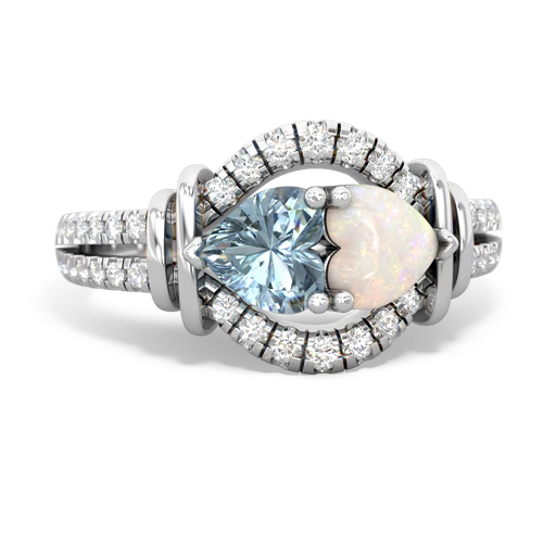 Aquamarine Genuine Aquamarine with Genuine Opal Art-Deco Keepsake ring Ring