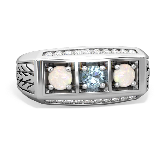 aquamarine-opal three stone ring