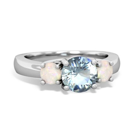 Aquamarine Genuine Aquamarine with Genuine Opal and  Three Stone Trellis ring Ring