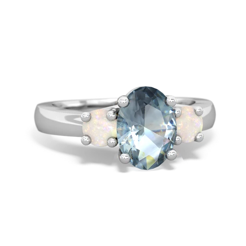 Aquamarine Genuine Aquamarine with Genuine Opal Three Stone Trellis ring Ring