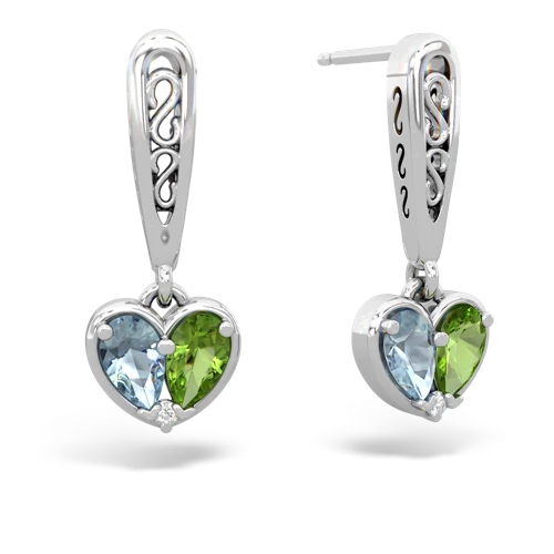 aquamarine-peridot filligree earrings