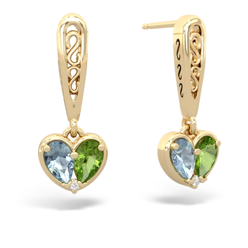 aquamarine-peridot filligree earrings