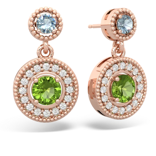 aquamarine-peridot halo earrings