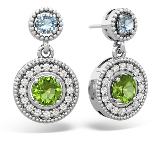 aquamarine-peridot halo earrings