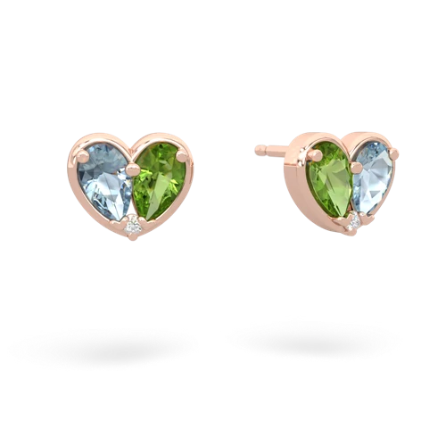 aquamarine-peridot one heart earrings