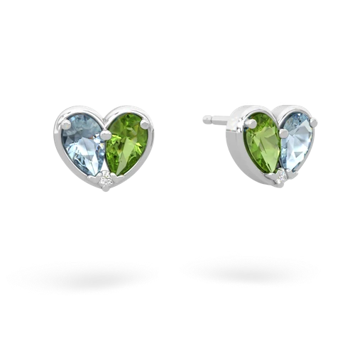 aquamarine-peridot one heart earrings