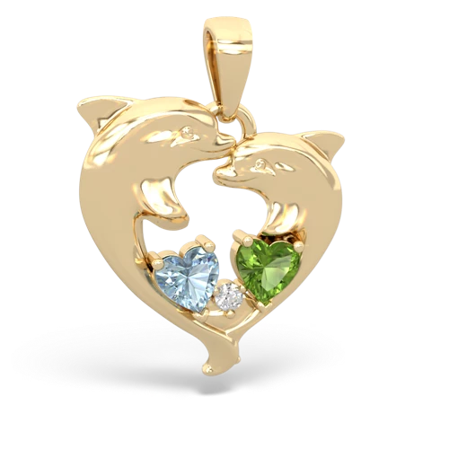 Aquamarine Genuine Aquamarine with Genuine Peridot Dolphin Heart pendant Pendant