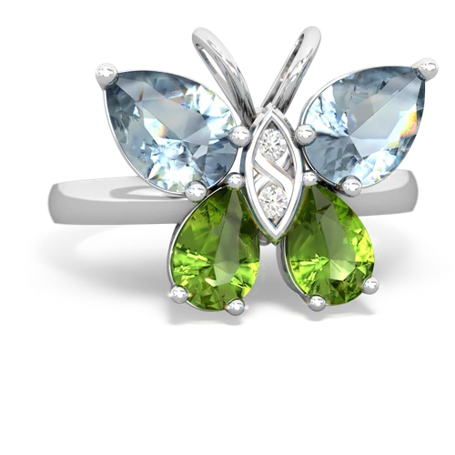 aquamarine-peridot butterfly ring