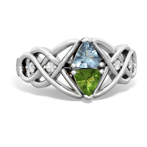 aquamarine-peridot celtic knot ring
