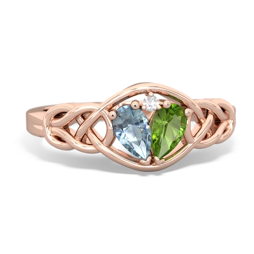 Aquamarine Genuine Aquamarine with Genuine Peridot Celtic Love Knot ring Ring