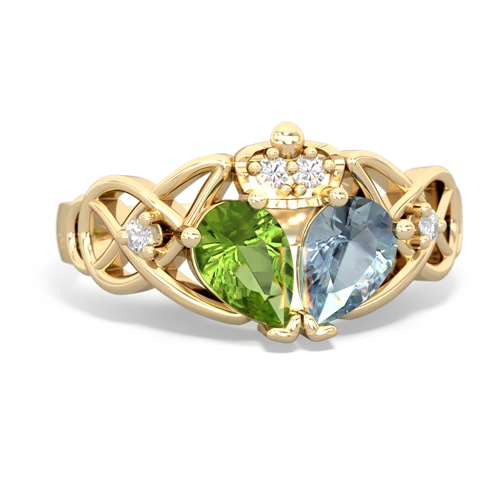 Aquamarine Genuine Aquamarine with Genuine Peridot Two Stone Claddagh ring Ring