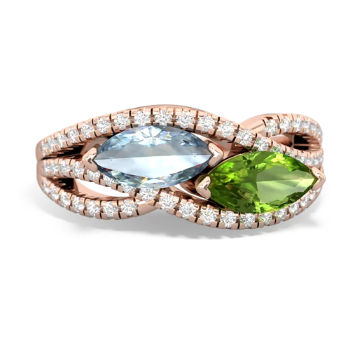 aquamarine-peridot double heart ring