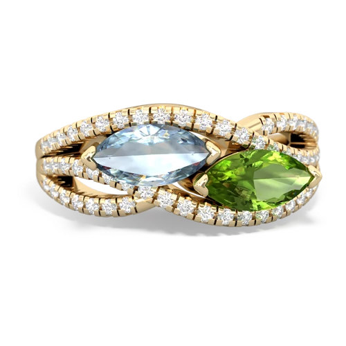 aquamarine-peridot double heart ring