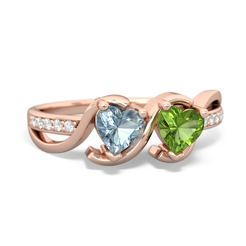 aquamarine-peridot double heart ring