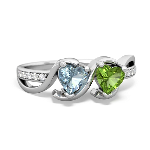 aquamarine-peridot double heart ring