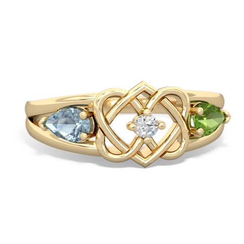 Aquamarine Genuine Aquamarine with Genuine Peridot Hearts Intertwined ring Ring