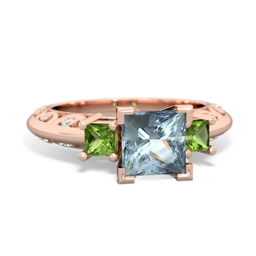 Aquamarine Genuine Aquamarine with Genuine Peridot and  Art Deco ring Ring