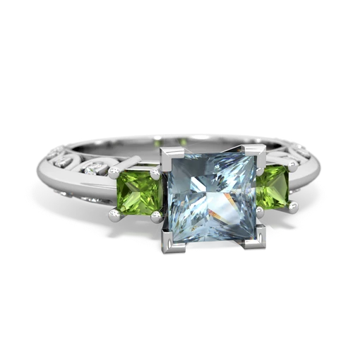 Aquamarine Genuine Aquamarine with Genuine Peridot and Genuine Ruby Art Deco ring Ring