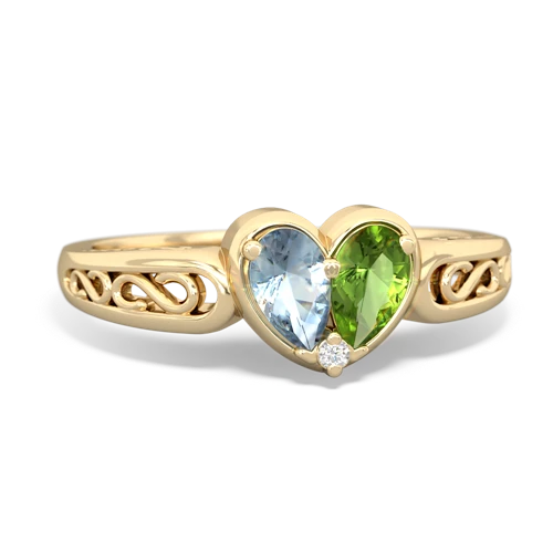Aquamarine Genuine Aquamarine with Genuine Peridot filligree Heart ring Ring
