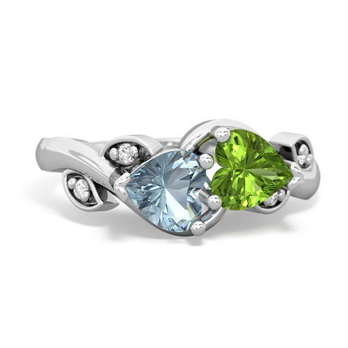 Aquamarine Genuine Aquamarine with Genuine Peridot Floral Elegance ring Ring