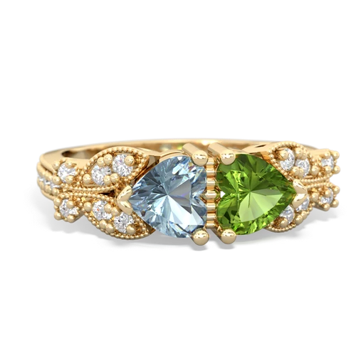 Aquamarine Genuine Aquamarine with Genuine Peridot Diamond Butterflies ring Ring