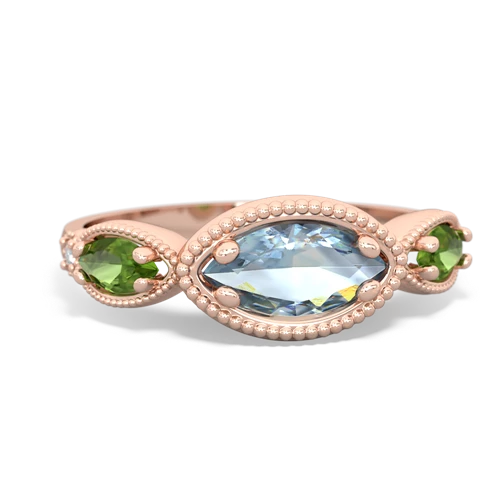 Aquamarine Genuine Aquamarine with Genuine Peridot and  Antique Style Keepsake ring Ring
