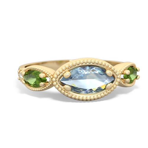 aquamarine-peridot milgrain marquise ring