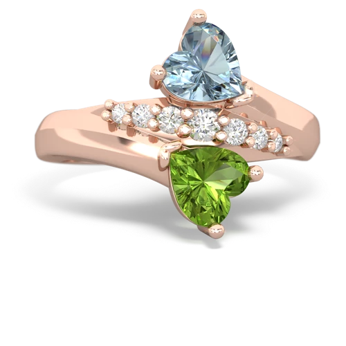 Aquamarine Genuine Aquamarine with Genuine Peridot Heart to Heart Bypass ring Ring