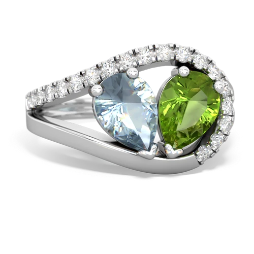 aquamarine-peridot pave heart ring