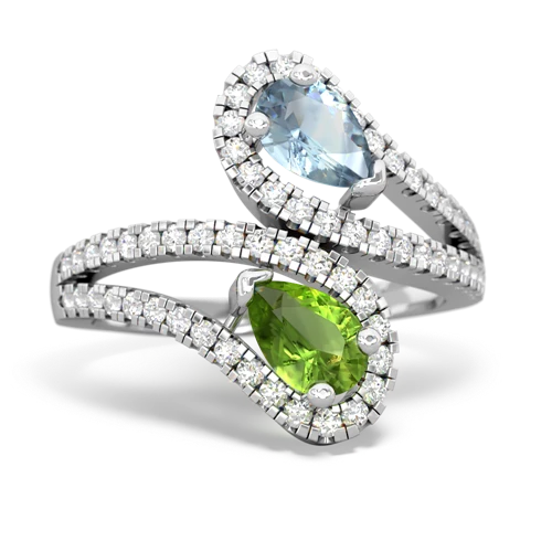 aquamarine-peridot pave swirls ring