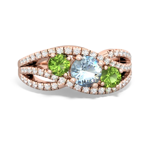 aquamarine-peridot three stone pave ring