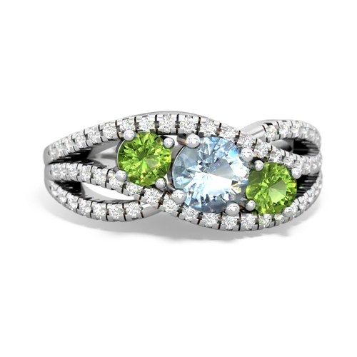 aquamarine-peridot three stone pave ring