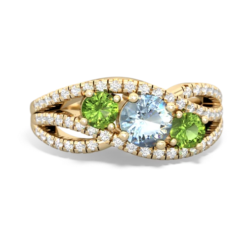 aquamarine-peridot three stone pave ring