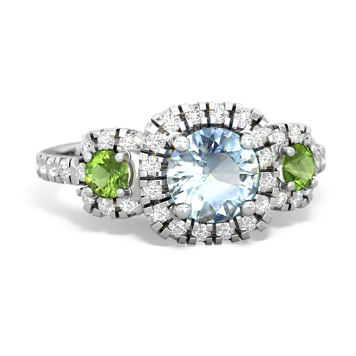 aquamarine-peridot three stone regal ring