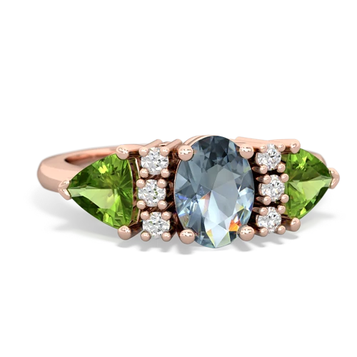 Aquamarine Genuine Aquamarine with Genuine Peridot and Genuine Emerald Antique Style Three Stone ring Ring