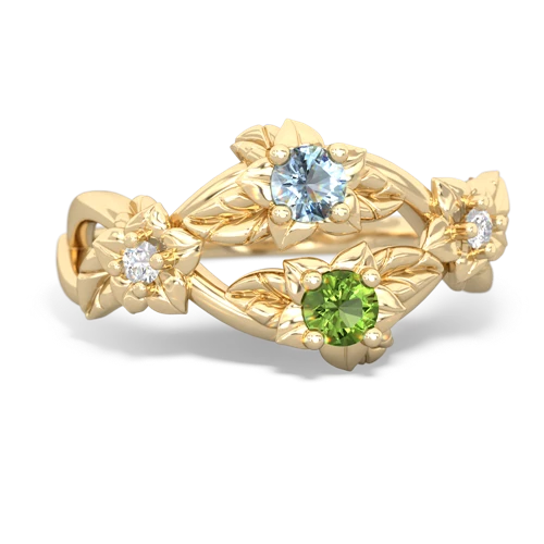 Aquamarine Genuine Aquamarine with Genuine Peridot Sparkling Bouquet ring Ring