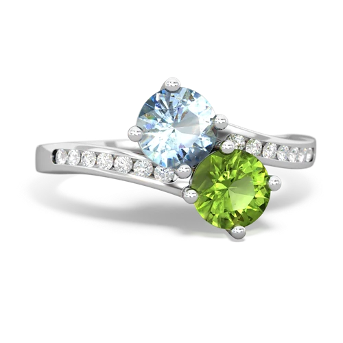 aquamarine-peridot two stone channel ring