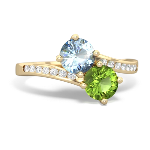 aquamarine-peridot two stone channel ring