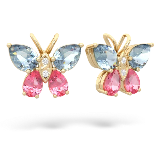 aquamarine-pink sapphire butterfly earrings