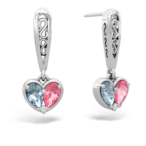 aquamarine-pink sapphire filligree earrings