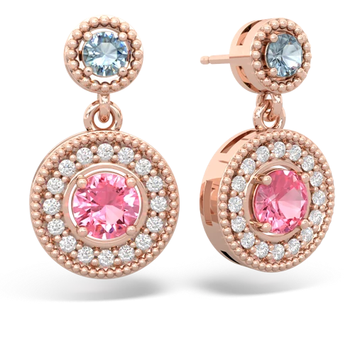 aquamarine-pink sapphire halo earrings
