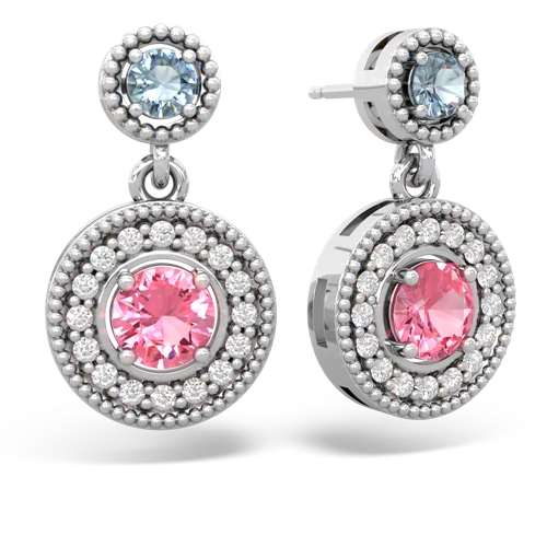 aquamarine-pink sapphire halo earrings