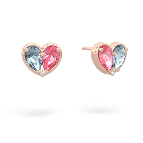 aquamarine-pink sapphire one heart earrings