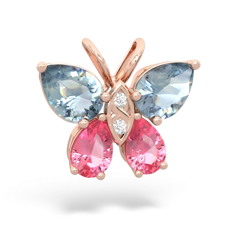 aquamarine-pink sapphire butterfly pendant
