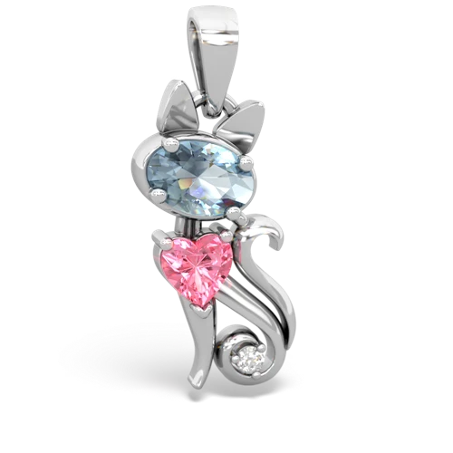 aquamarine-pink sapphire kitten pendant