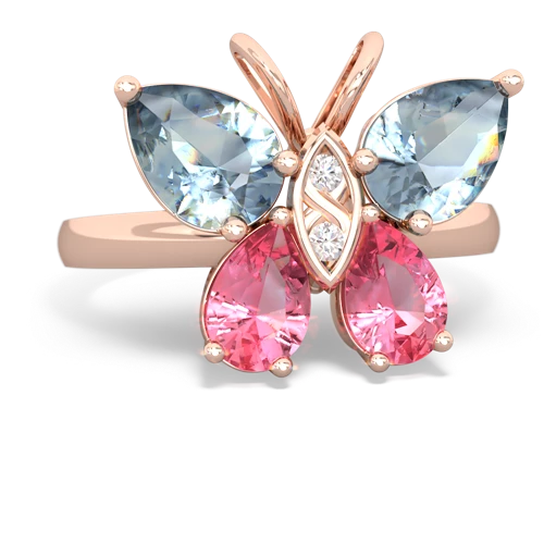 aquamarine-pink sapphire butterfly ring