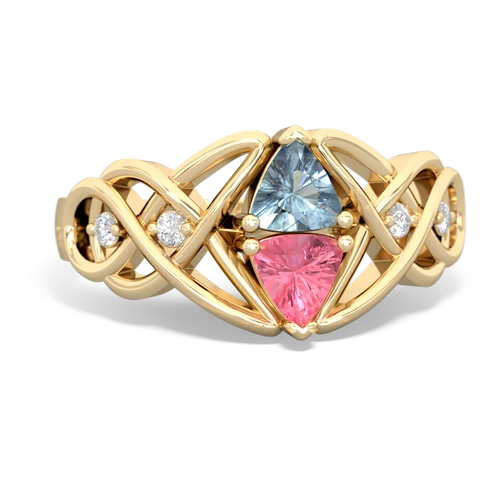 aquamarine-pink sapphire celtic knot ring