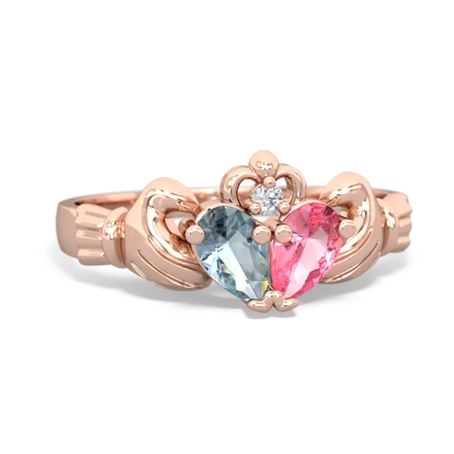 aquamarine-pink sapphire claddagh ring