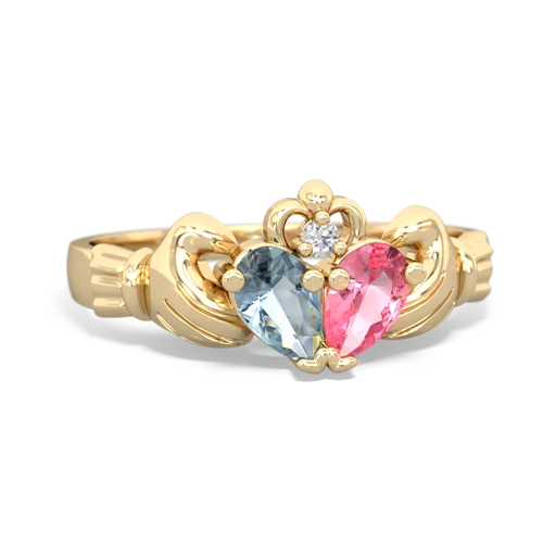 aquamarine-pink sapphire claddagh ring