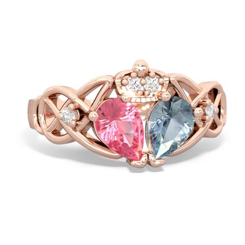 aquamarine-pink sapphire claddagh ring